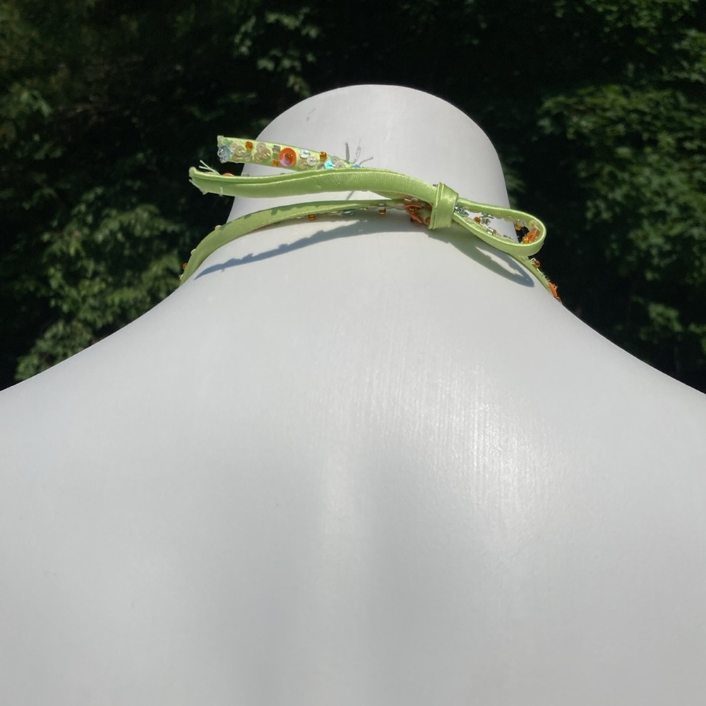 Tiffany Designs key lime green formal beaded halter gown labeled 8 but is 4 - Picture 10 of 12